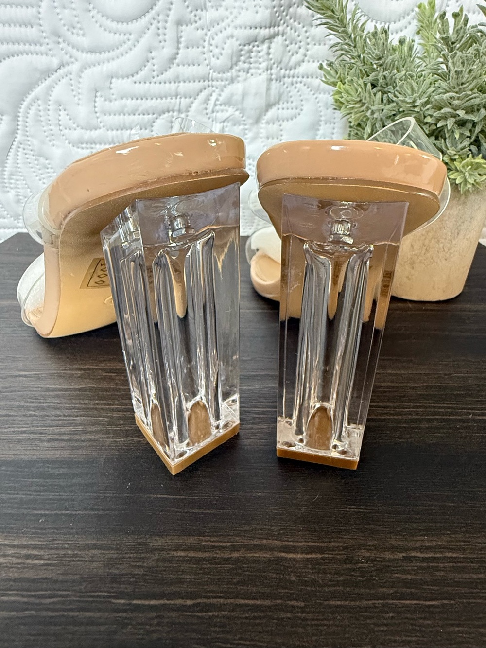 Fashion Nova Nude Clear Lucite Block Heel Sandals - Picture 5 of 9
